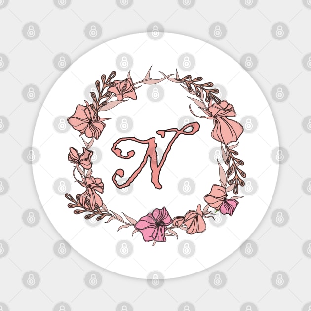 Letter N Rose Pink Initial Monogram - Letter n Magnet by Tilila